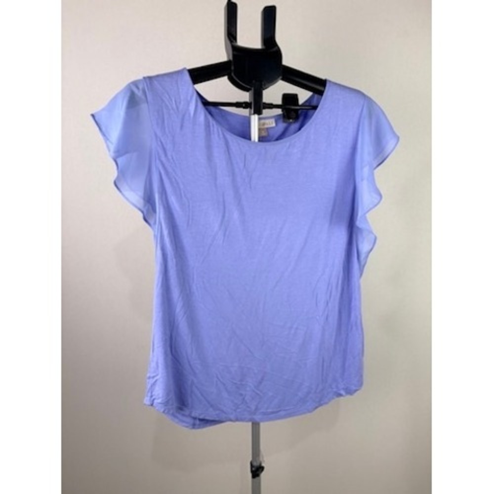 Roz & Ali Womens Periwinkle Blue Flutter Sheer Sleeve Knit Blouse Top Size M